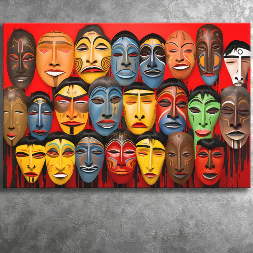 Native American style Abstract faces
